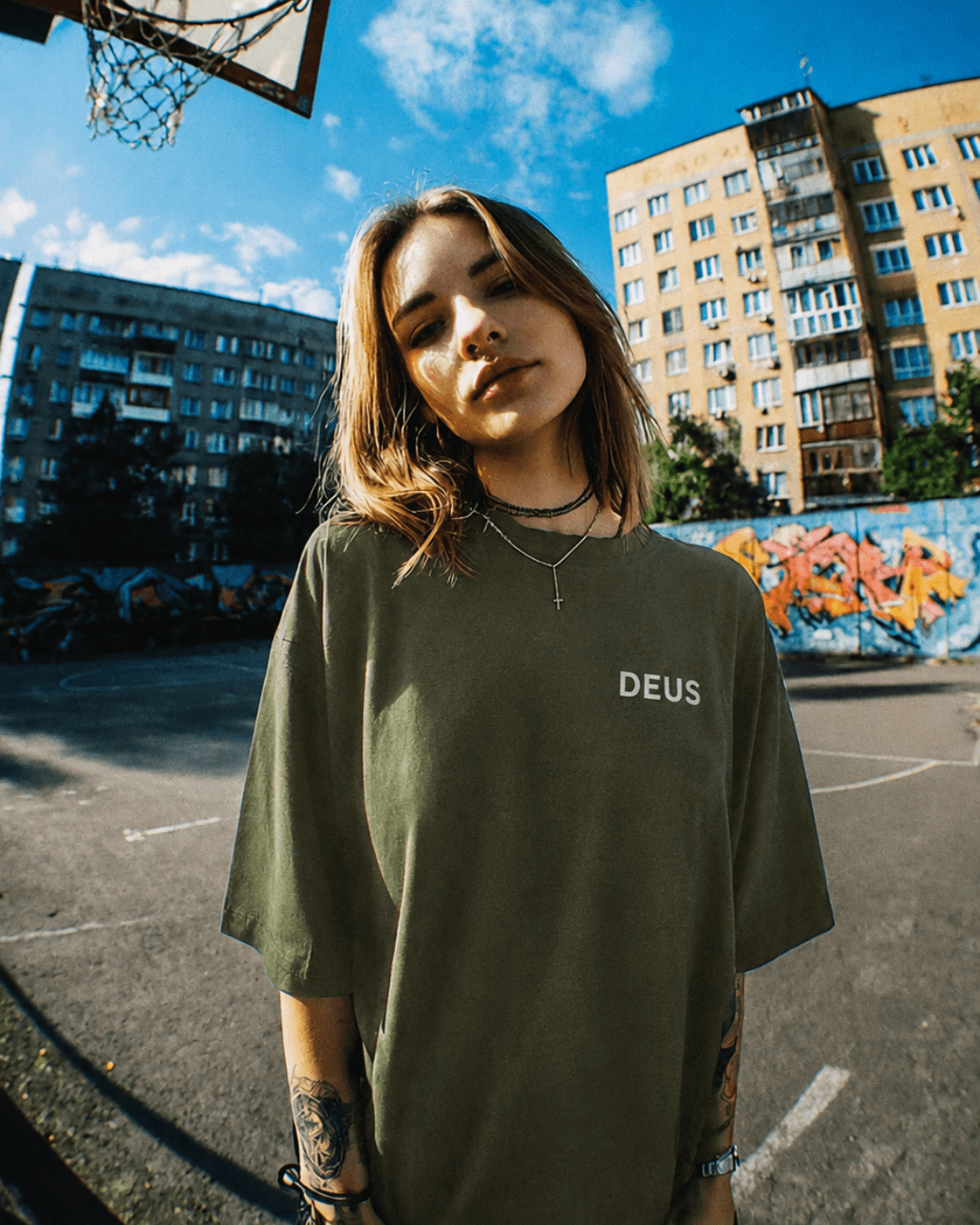 DEUS worn on the street, natural light